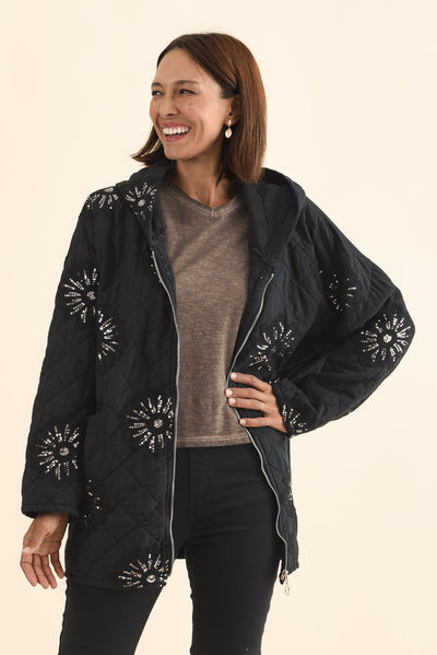 Mintaro Black Sequin Quilted Jacket