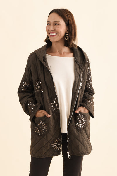 Mintaro Chocolate Sequin Quilted Jacket