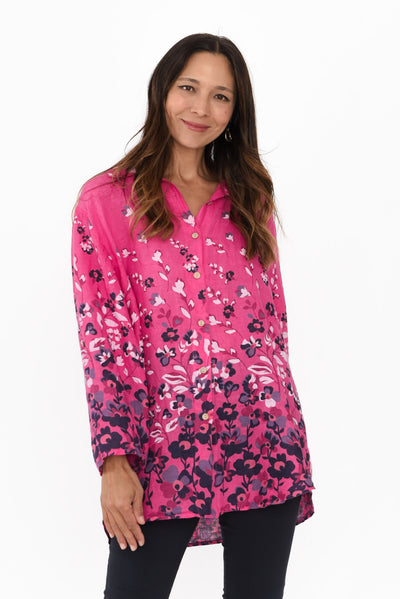 Mira Fuchsia Floral Linen Shirt
