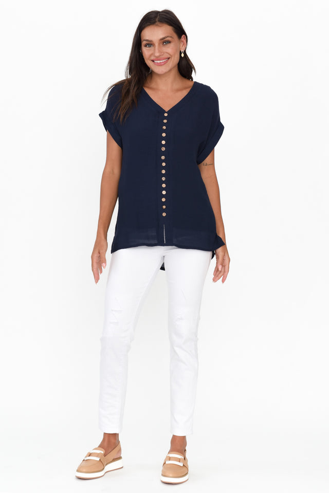Miray Navy Cotton Blend Button Top image 7