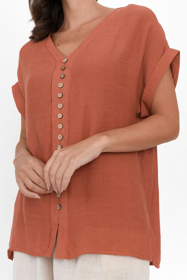 Miray Rust Cotton Blend Button Top image 7