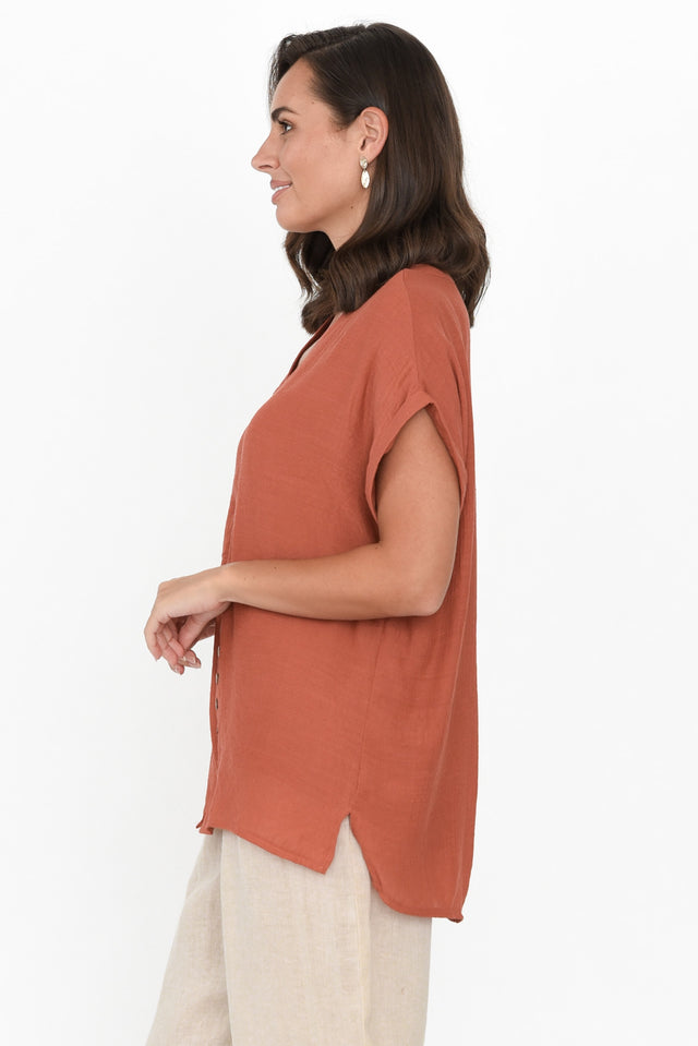 Miray Rust Cotton Blend Button Top image 5