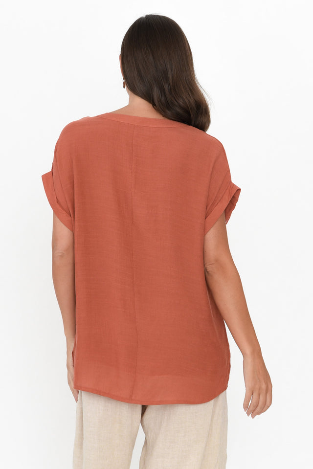 Miray Rust Cotton Blend Button Top image 6