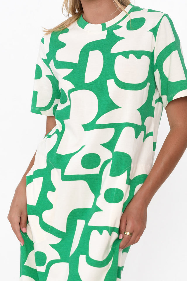 Miro Green Abstract Cotton Tee Dress