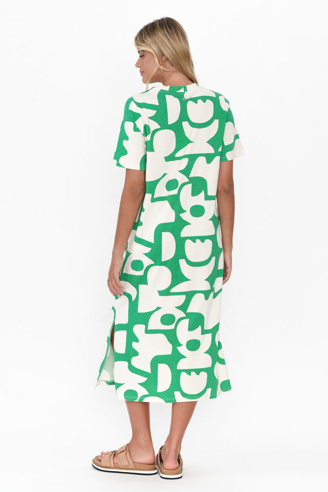Miro Green Abstract Cotton Tee Dress