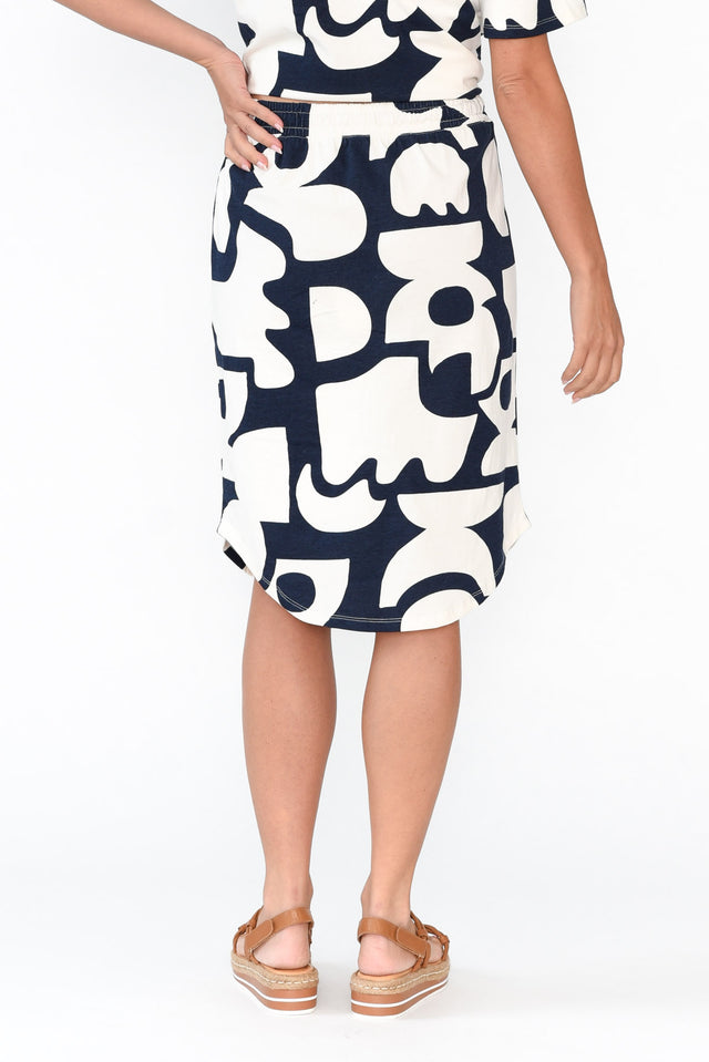 Miro Navy Abstract Cotton Skirt image 5