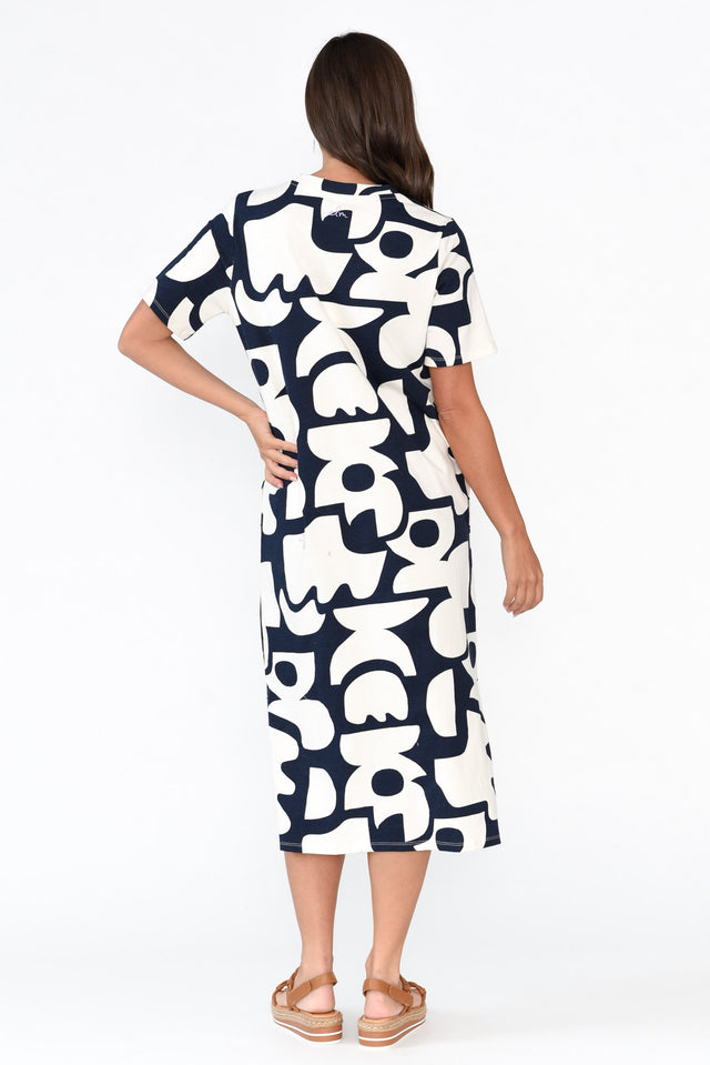 Miro Navy Abstract Cotton Tee Dress image 5