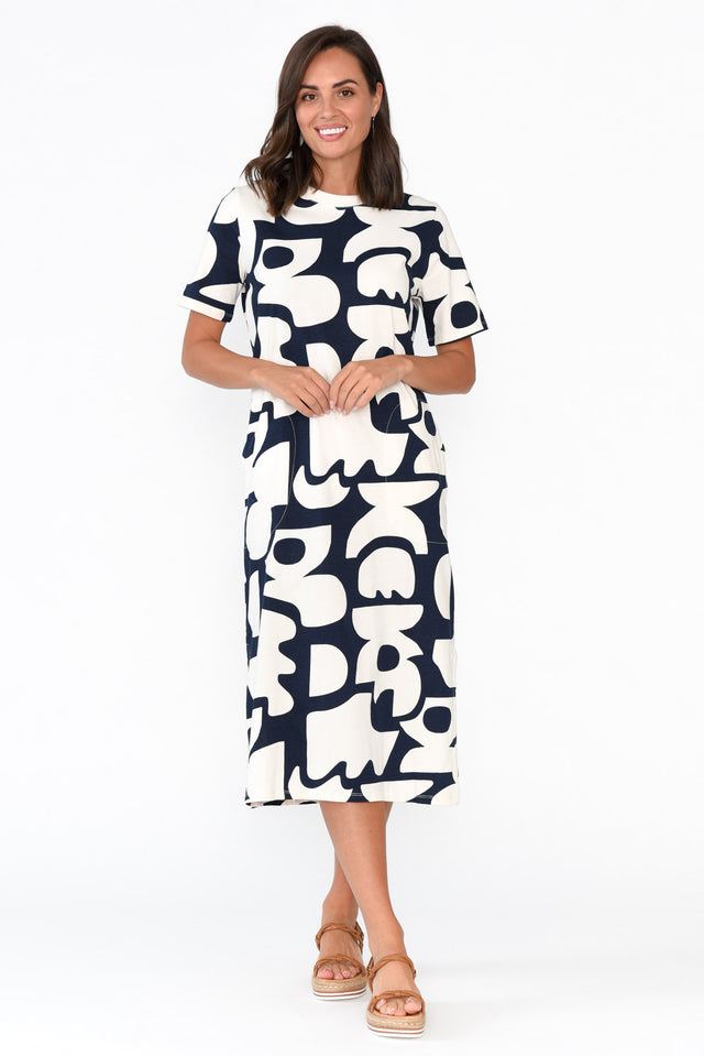 Miro Navy Abstract Cotton Tee Dress image 6