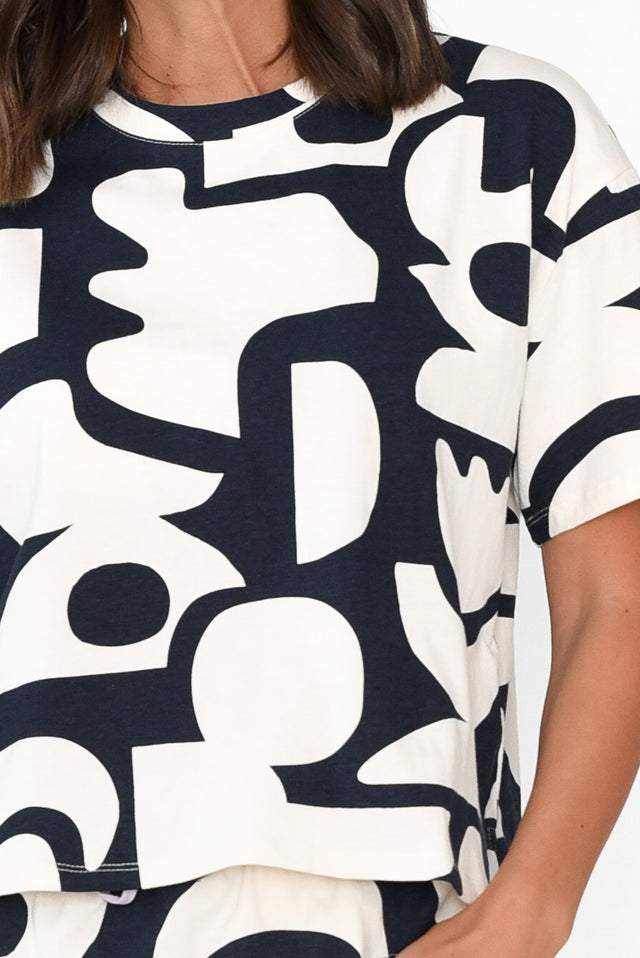 Miro Navy Abstract Cotton Top image 3