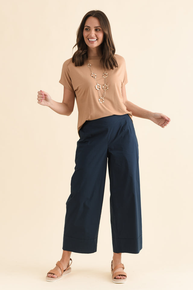 Mirra Navy Cotton Pocket Pants,Full Body,Brunette model,alt text|model:MJ image 2