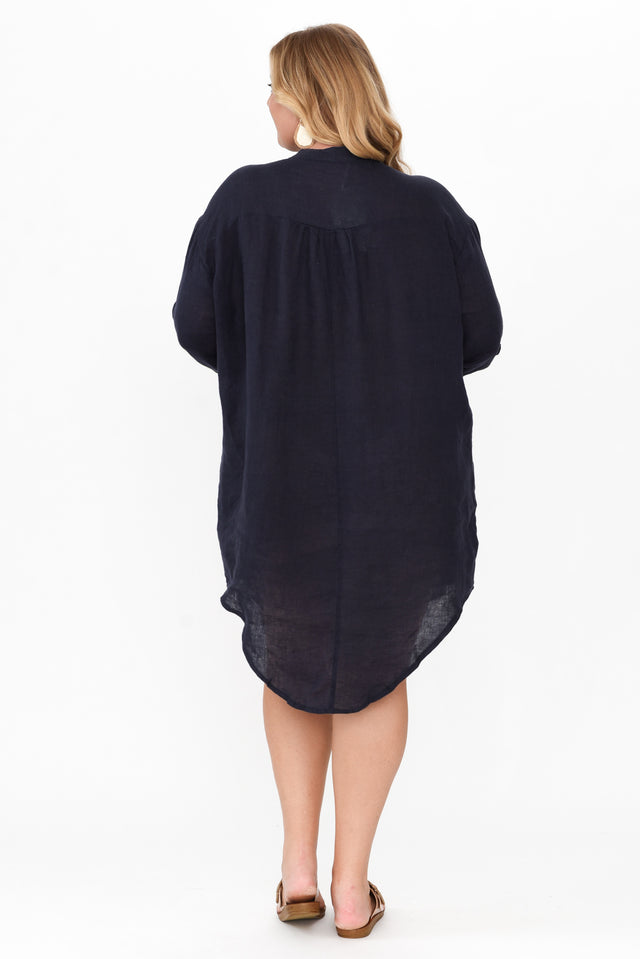 Mischa Navy Linen Shirt Dress
