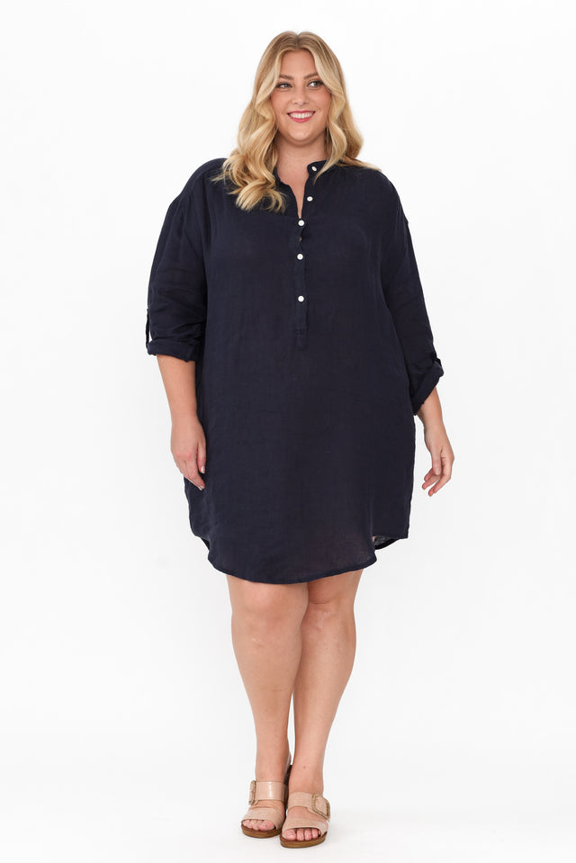 Mischa Navy Linen Shirt Dress