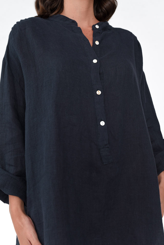 Mischa Navy Linen Shirt Dress