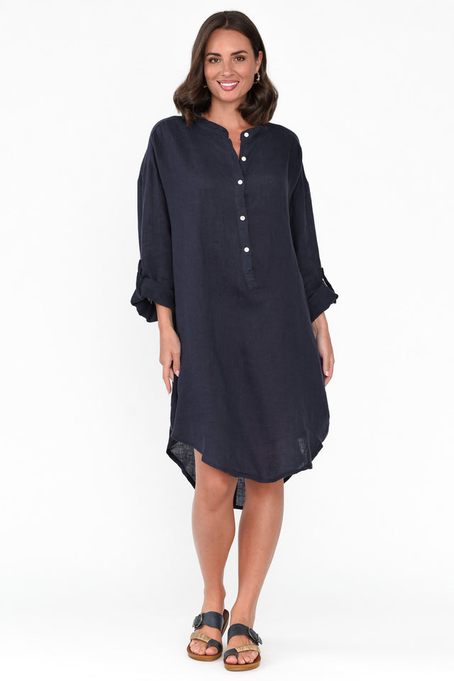 Mischa Navy Linen Shirt Dress