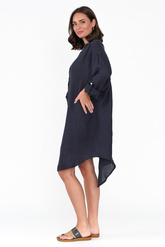 Mischa Navy Linen Shirt Dress