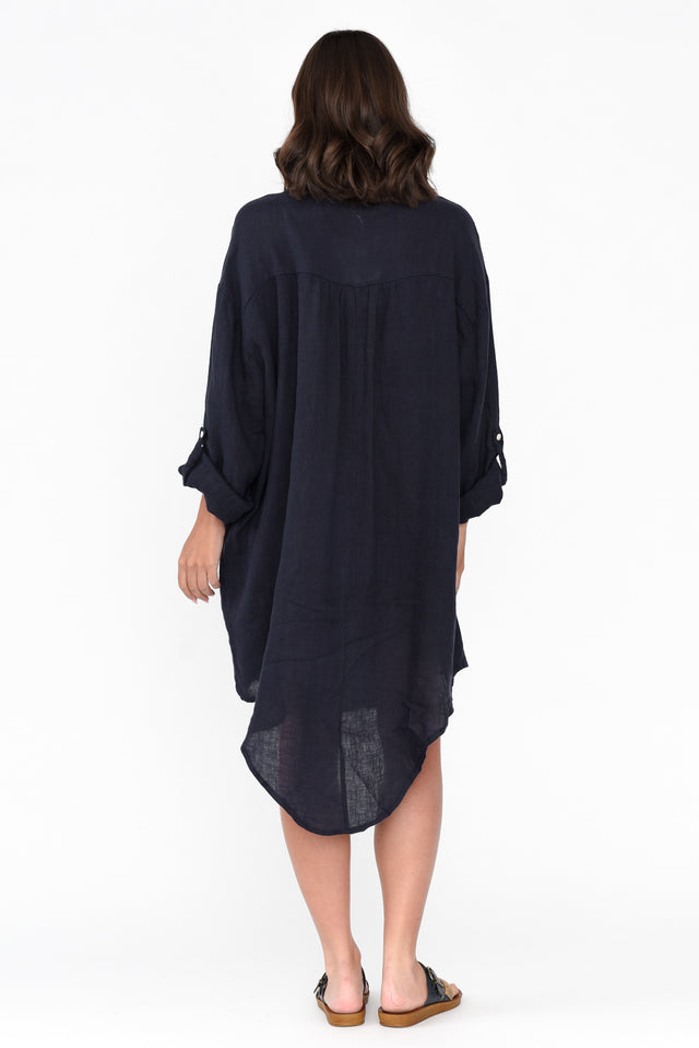 Mischa Navy Linen Shirt Dress