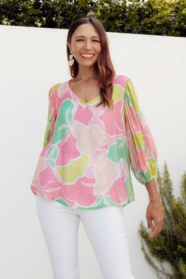 Misma Pink Floral V Neck Top,Lifestyle image 1