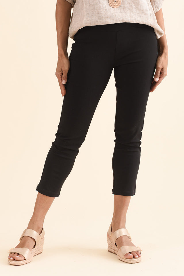 Missy Black Cropped Stretch Pants,Front,Brunette model,alt text|model:Cara image 1