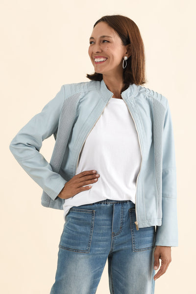Mitchell Blue Faux Leather Biker Jacket
