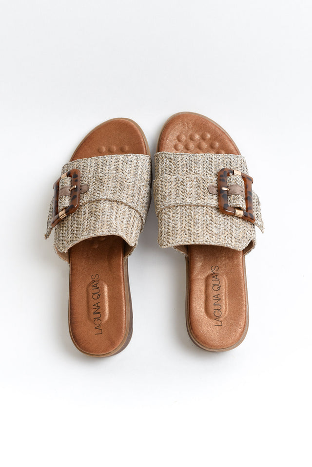 Mivari Grey Raffia Buckle Slide