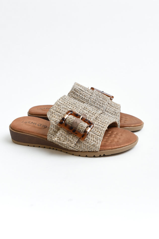 Mivari Grey Raffia Buckle Slide