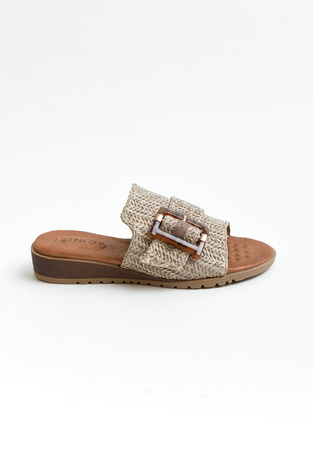 Mivari Grey Raffia Buckle Slide