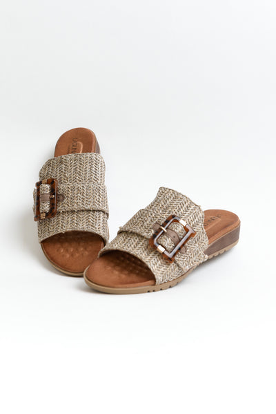 Mivari Grey Raffia Buckle Slide