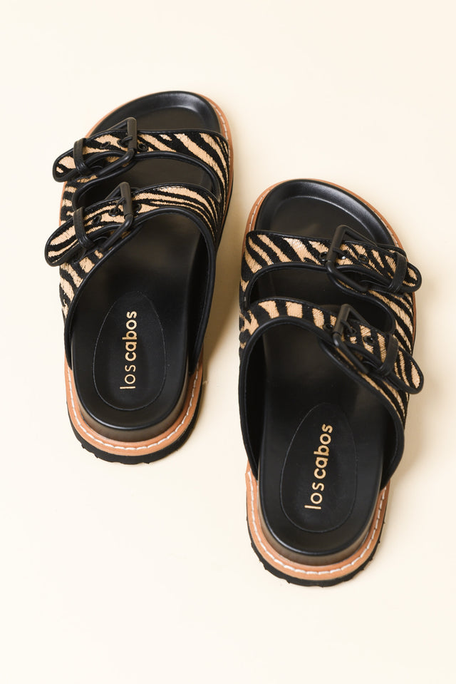 Moda Black Zebra Raffia Buckle Slide image 4