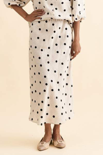 Modena Beige Spot Linen Midi Skirt