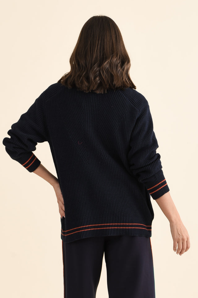 Modern Navy Zip Knit Jumper,brunette model,Back of Outfit,alt text|model:MJ image 4