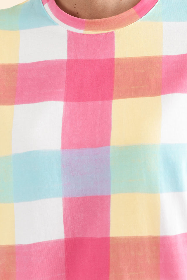 Monaco Blue Check Cotton Top,Detail,Brunette model,alt text|model:MJ image 5