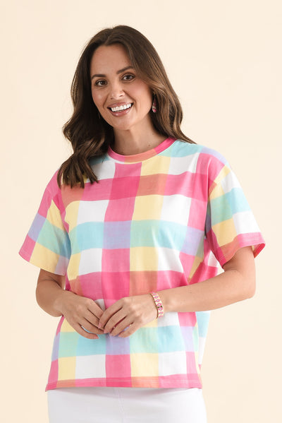 Monaco Blue Check Cotton Top