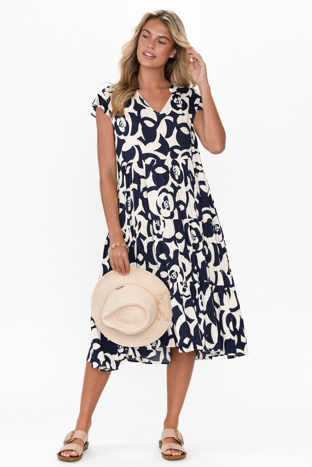 Monika Navy Geo Tier Dress