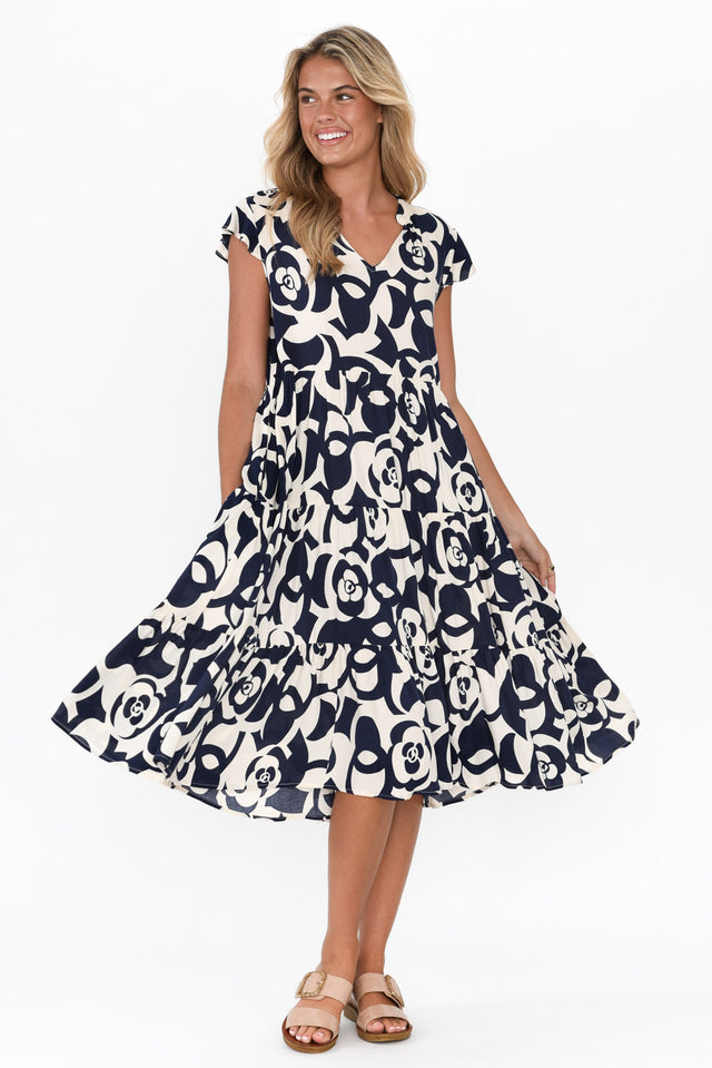 Monika Navy Geo Tier Dress