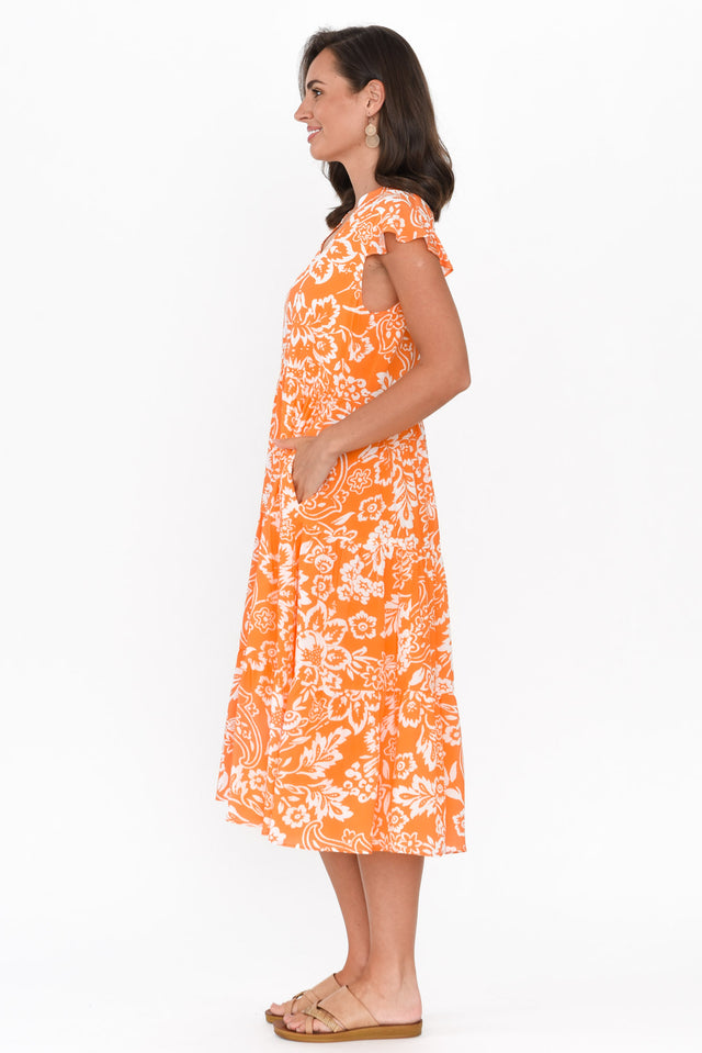 Monika Orange Flower Tier Dress