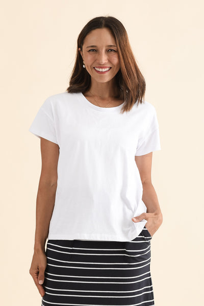 Monroe White Cotton Pleated Tee