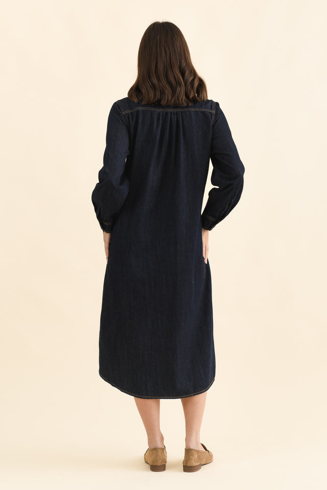 Montana Dark Blue Denim Shirt Dress,Back,Brunette model,alt text|model:MJ image 5