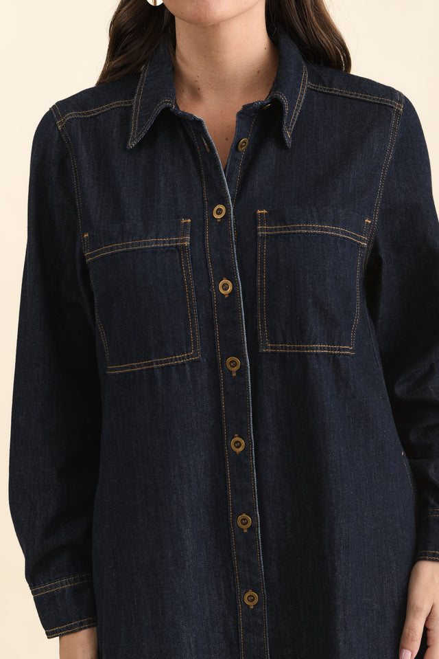 Montana Dark Blue Denim Shirt Dress,Detail,Brunette model,alt text|model:MJ image 6