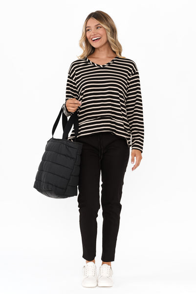 Angie Black Cotton Drawstring Pants