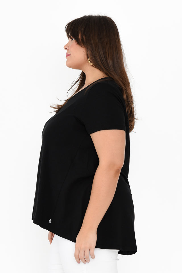 Montreal Black Cotton Tee,Brunette model,alt text|model:Gabby image 10