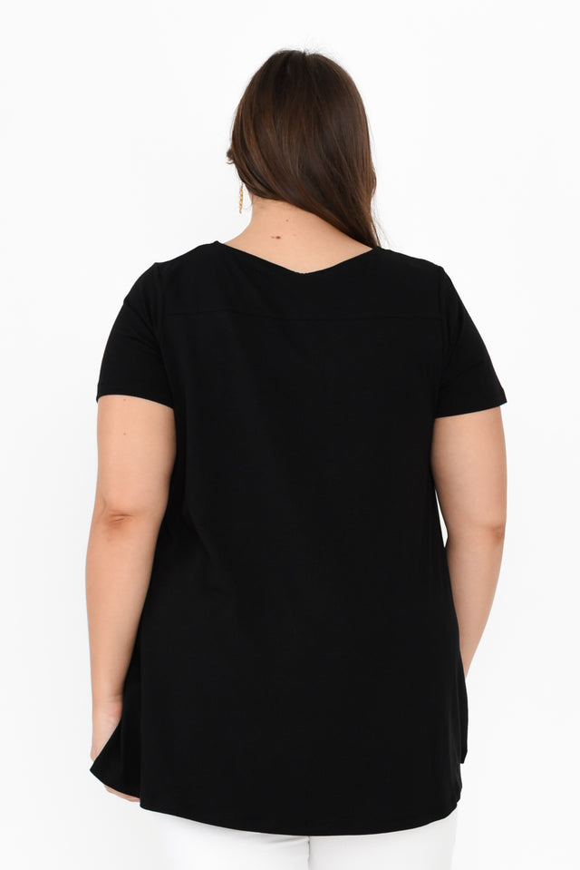 Montreal Black Cotton Tee,Brunette model,alt text|model:Gabby image 11