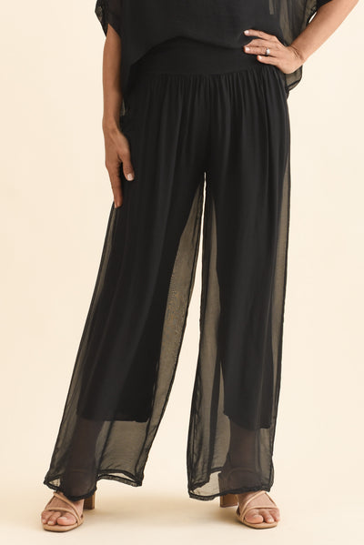Mora Black Silk Layer Pants