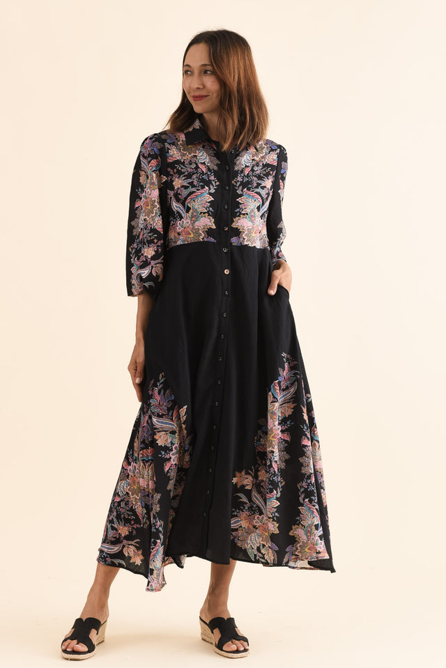 Moray Black Floral Shirt Dress,Full Body,Brunette model,alt text|model:Cara image 6