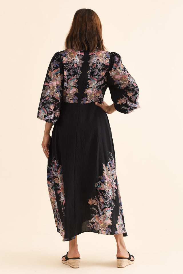 Moray Black Floral Shirt Dress,Back,Brunette model,alt text|model:Cara image 4