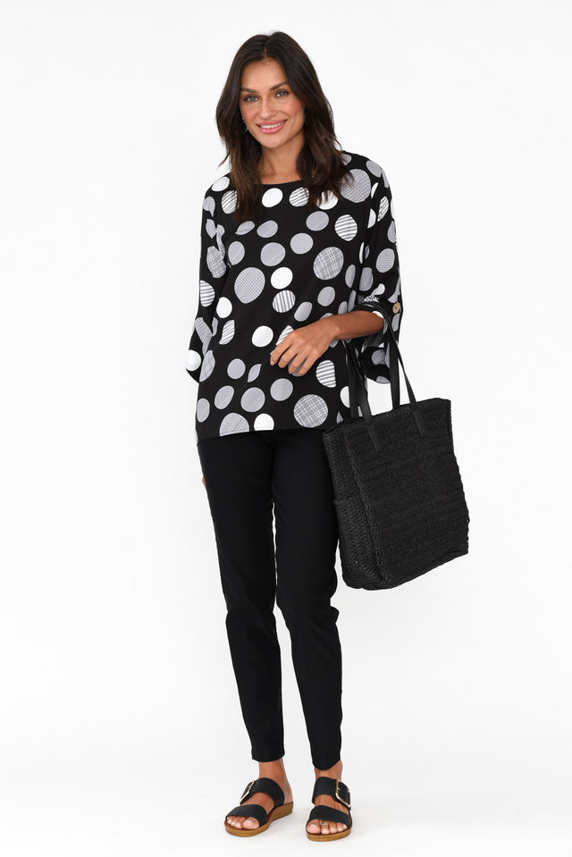 Moretti Black Spot Tulip Sleeve Top