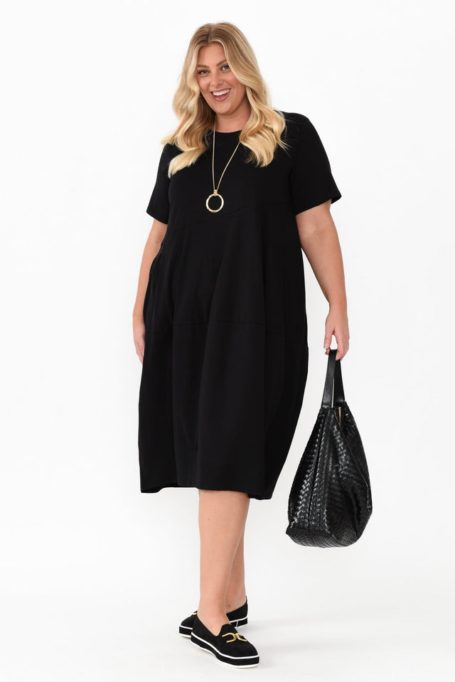 Morgan Black Diagonal Seam Dress,Blonde model,plus-size,curve-basics,curve-dresses,plus-size-below-knee-dresses,plus-size-cotton-dresses,plus-size-basic-dresses,plus-size-summer-dresses,alt text|model:Caitlin image 10