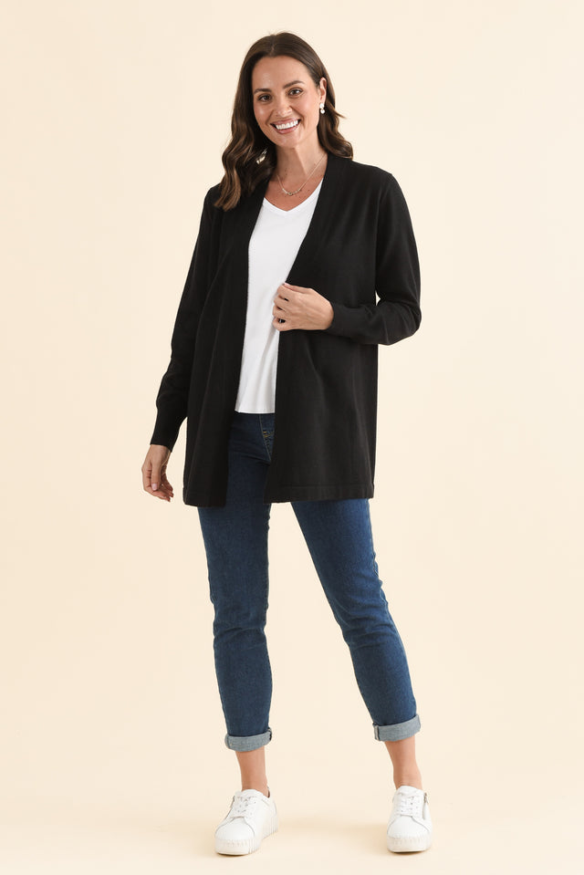 Morocco Black Knit Cardigan,Full Body,Brunette model,alt text|model:MJ image 6