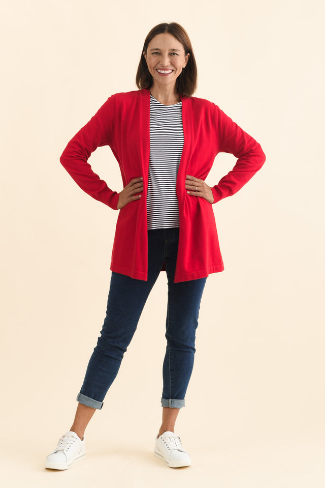 Morocco Red Knit Cardigan,Brunette model,alt text|model:Cara image 8