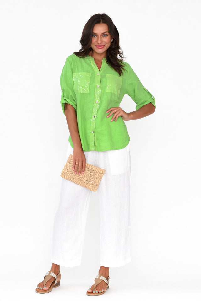 Morrigan Green Linen Sequin Shirt image 2