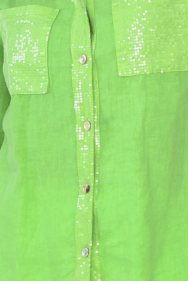 Morrigan Green Linen Sequin Shirt image 5